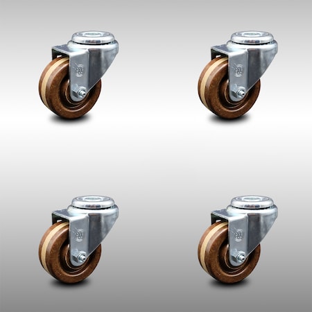 Service Caster 3 Inch SS High Temp Phenolic Wheel Swivel Bolt Hole Caster Set SCC-SSBH20S314-PHSHT-4